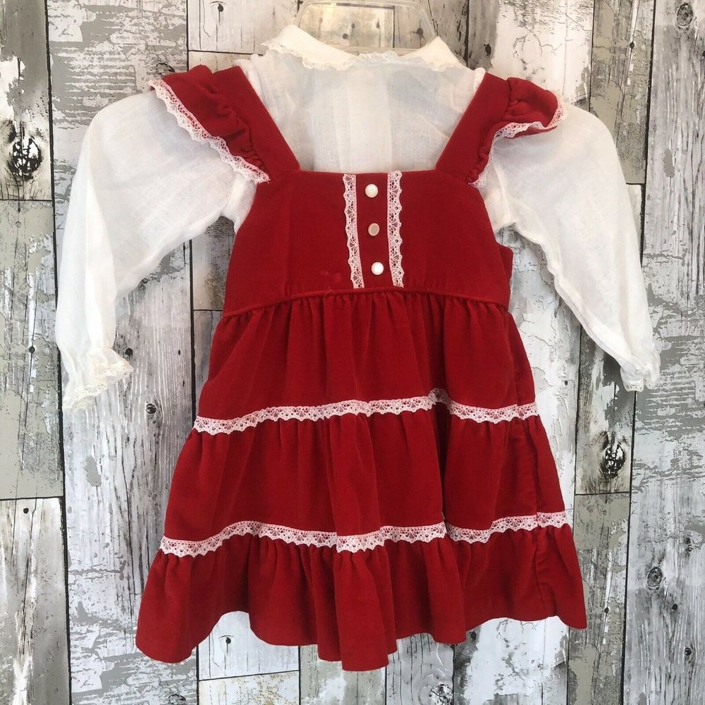 peaches and cream vintage girls dress 3T red